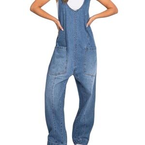 EsLura Blue Denim Jumpsuit w suspenders with deep  pockets